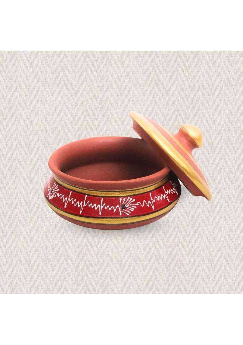 Terra Charms Red Painted Clay Daal Handi | 1.5 L | 1.6 Qt | Handcrafted - Indya