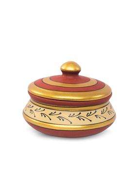 Terra Charms Brown Painted Clay Daal Handi Cooking Pot | 1.5 L | 1.6 Qt | Handcrafted