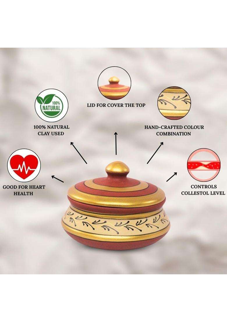 Terra Charms Brown Painted Clay Daal Handi Cooking Pot | 1.5 L | 1.6 Qt | Handcrafted - Indya