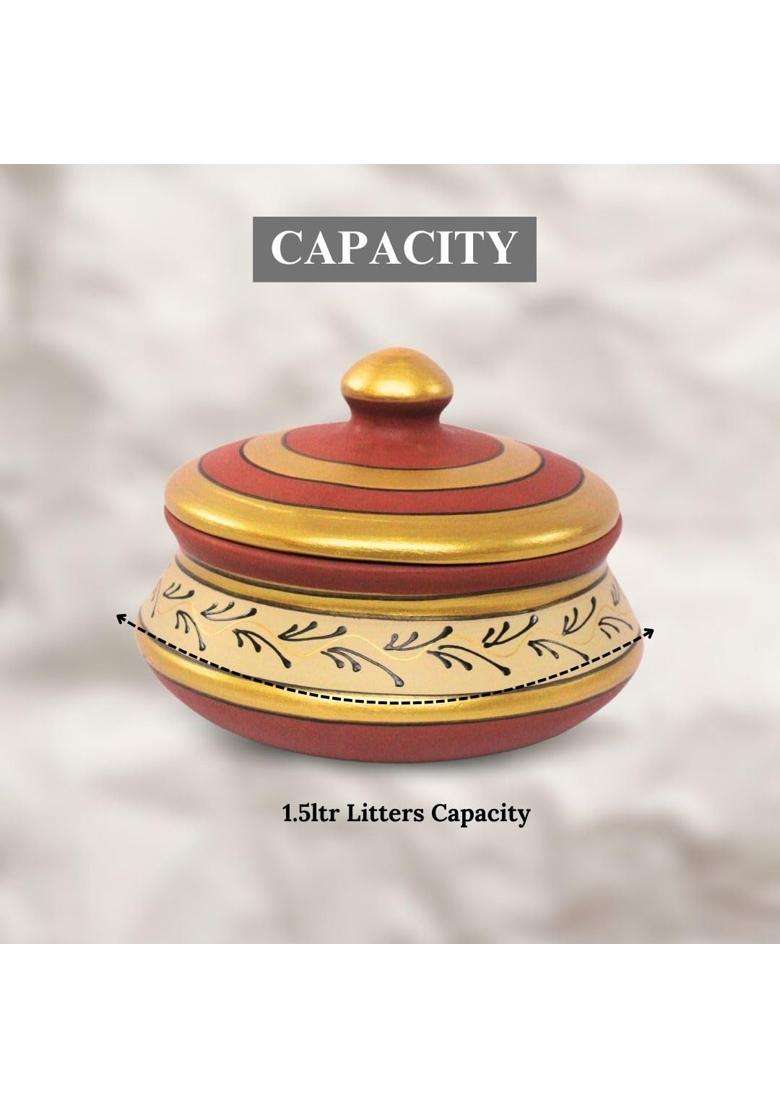 Terra Charms Brown Painted Clay Daal Handi Cooking Pot | 1.5 L | 1.6 Qt | Handcrafted - Indya