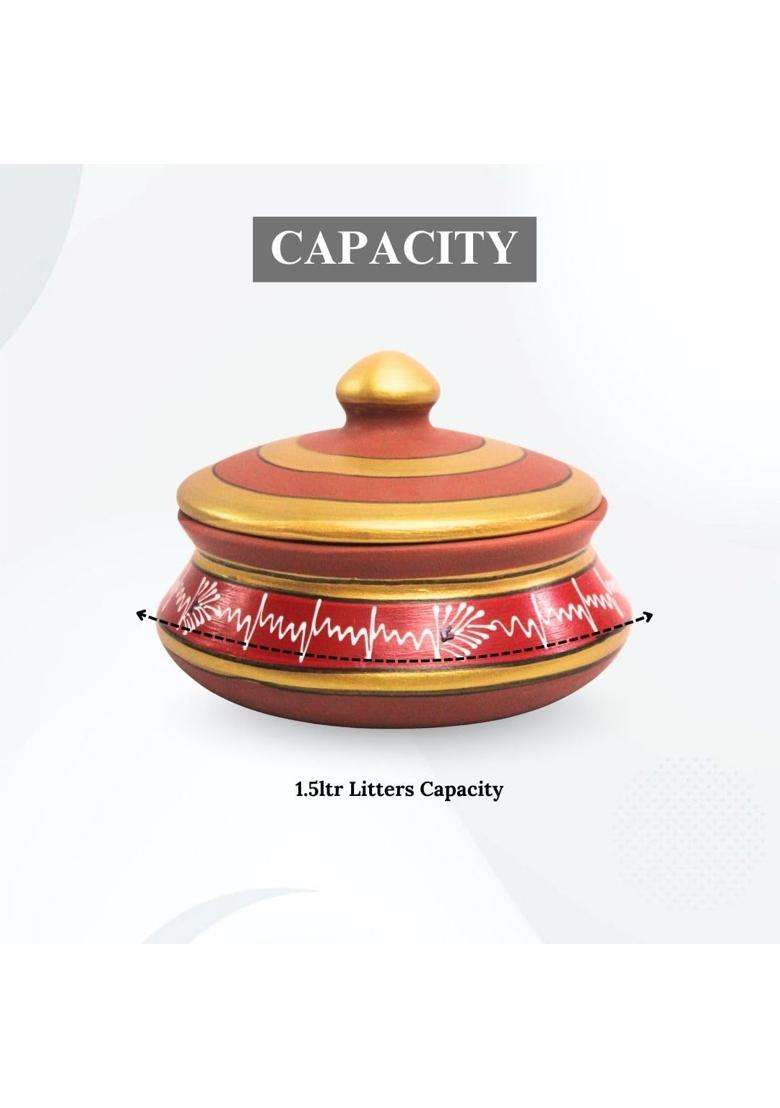 Terra Charms Red Clay Daal Handi | 1.5 L | 1.6 Qt | Handcrafted - Indya