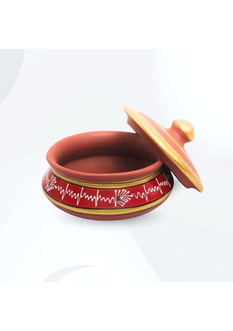 Terra Charms Red Clay Daal Handi | 1.5 L | 1.6 Qt | Handcrafted - Indya