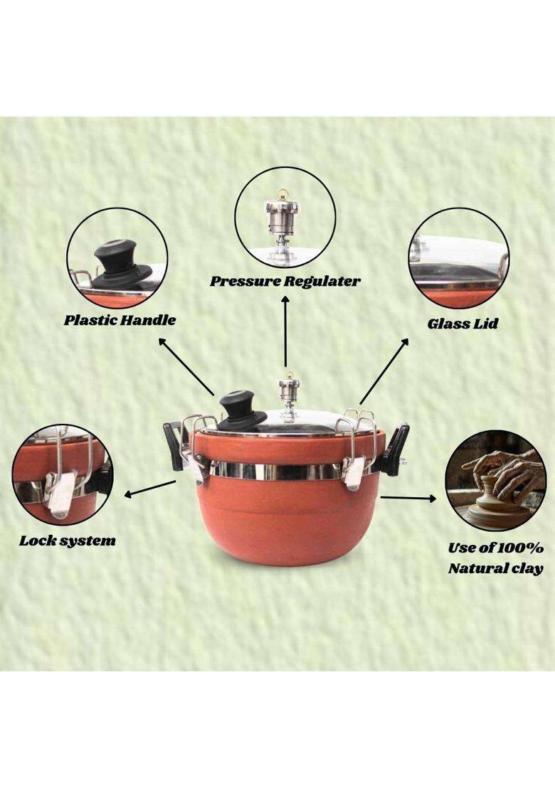 Terra Charms Clay Cooker Natural Mitti Cooking Pot | 3 L | 3.2 Qt - Indya