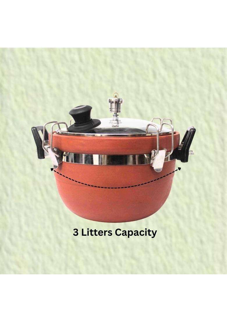 Terra Charms Clay Cooker Natural Mitti Cooking Pot | 3 L | 3.2 Qt - Indya