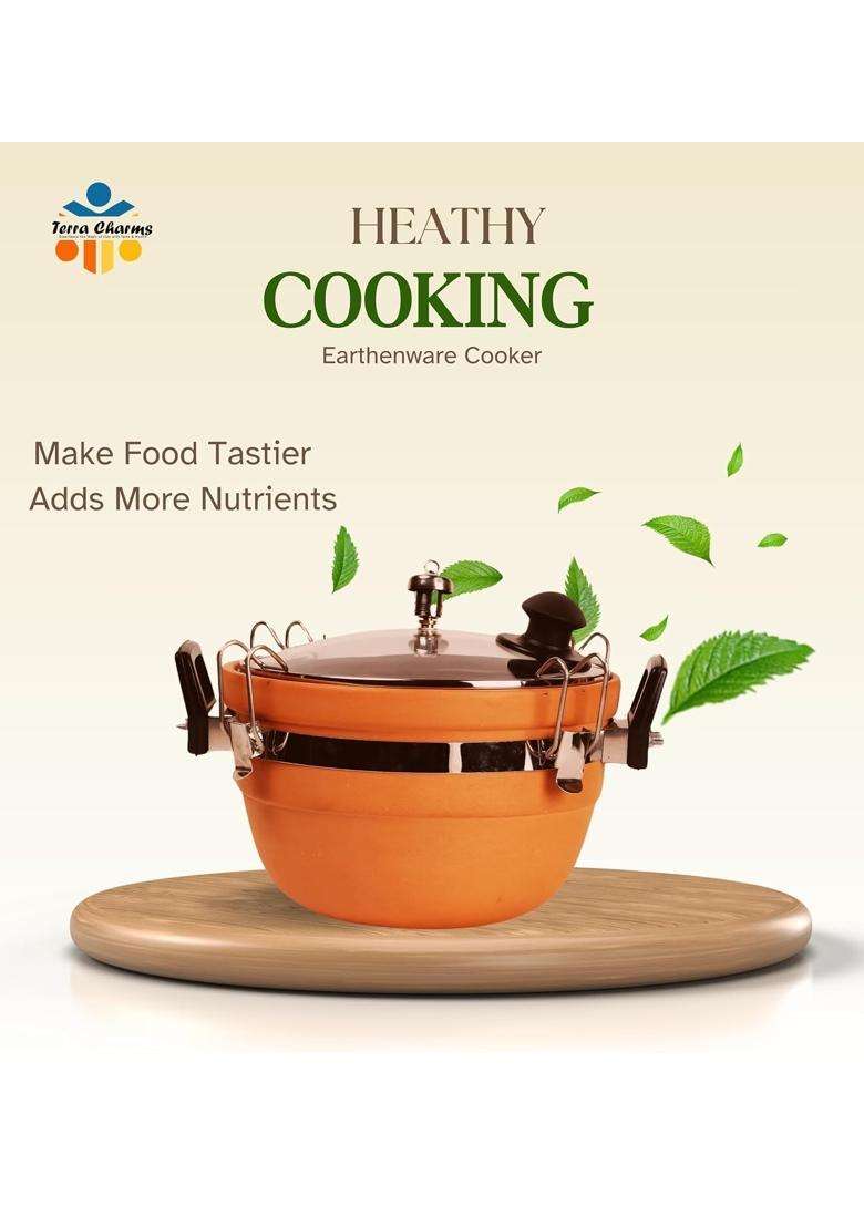 Terra Charms Premium Clay Cooker Earthenware | 3 L | 3.2 Qt | Handcrafted - Indya