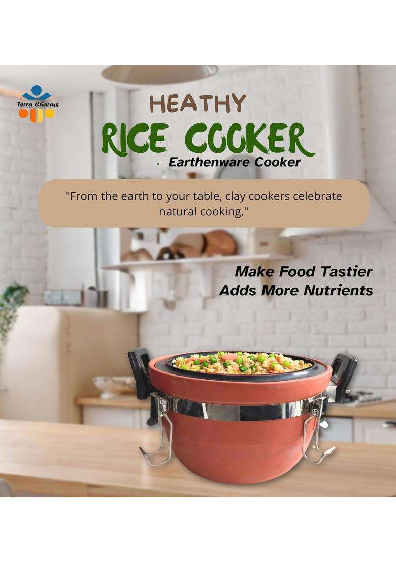 Terra Charms Clay Rice Cooker Earthenware | 3 L | 3.2 Qt - Indya