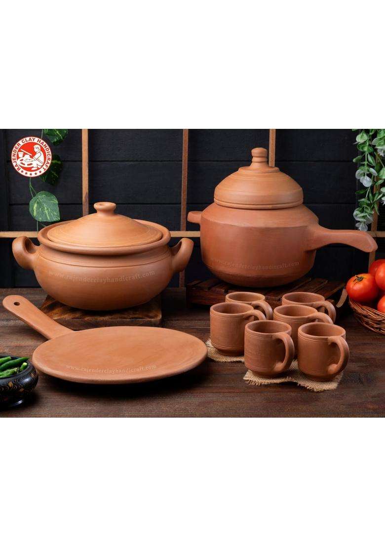RAJENDER CLAY HANDICRAFT Handmade Mitti Cookware Combo Set | 4 L | 4.2 Qt - Indya