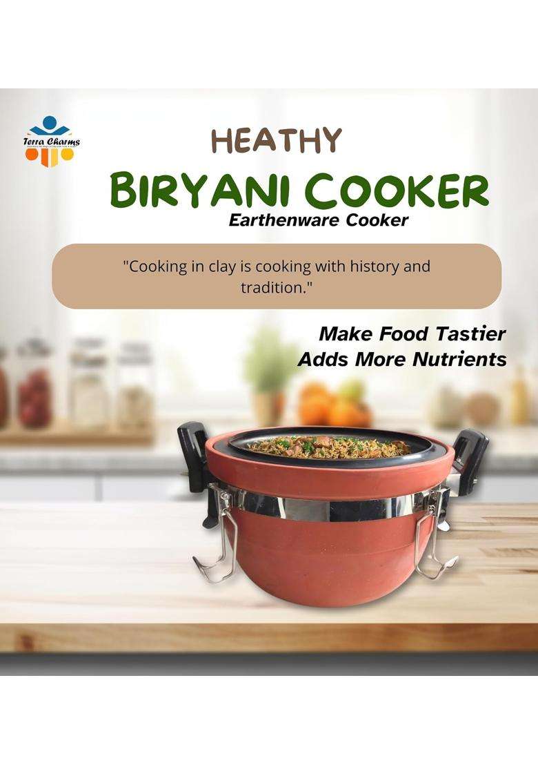Terra Charms Premium Clay Biryani Cooker | 3 L | 3.2 Qt | Handcrafted - Indya