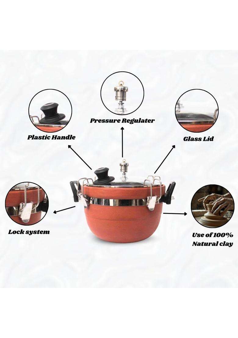 Terra Charms Clay Cooker Natural Mitti Pressure-Free Clay Cooking Pot | 3 L | 3.2 Qt | Handcrafted - Indya