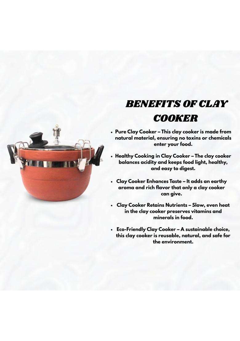Terra Charms Clay Cooker Natural Mitti Pressure-Free Clay Cooking Pot | 3 L | 3.2 Qt | Handcrafted - Indya
