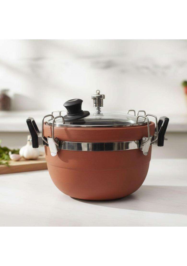 Terra Charms Clay Cooker with Glass Lid | 3 L | 3.2 Qt | Non-Toxic - Indya