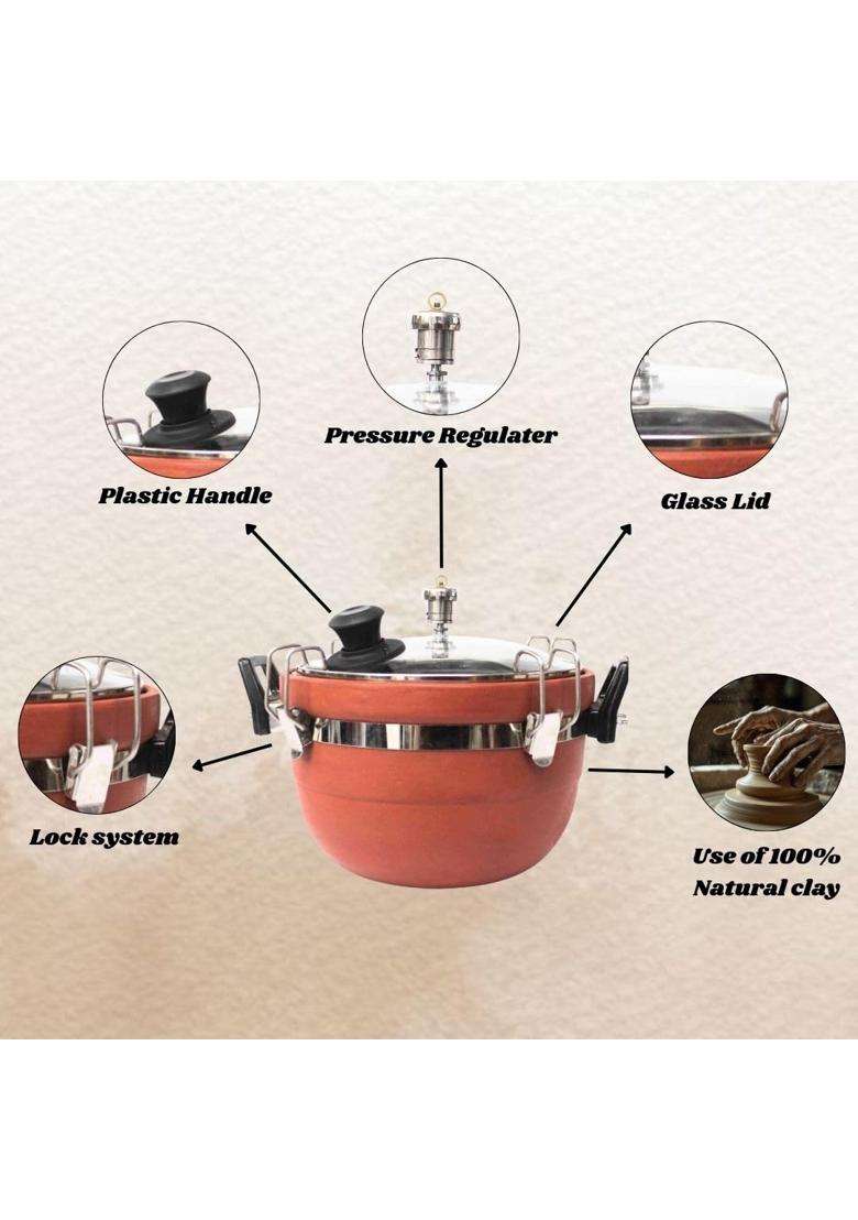 Terra Charms Clay Cooker with Glass Lid | 3 L | 3.2 Qt | Non-Toxic - Indya