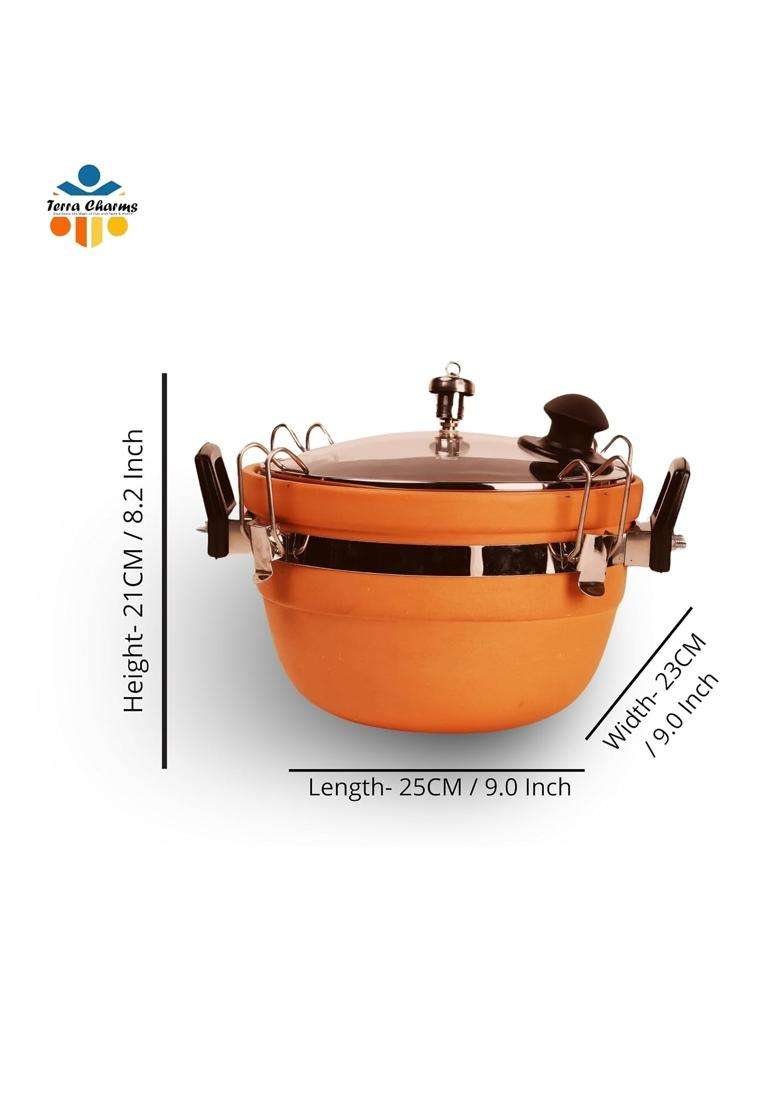 Terra Charms Traditional Terra Cotta Clay Cooker | 3 L | 3.2 Qt | Handcrafted - Indya