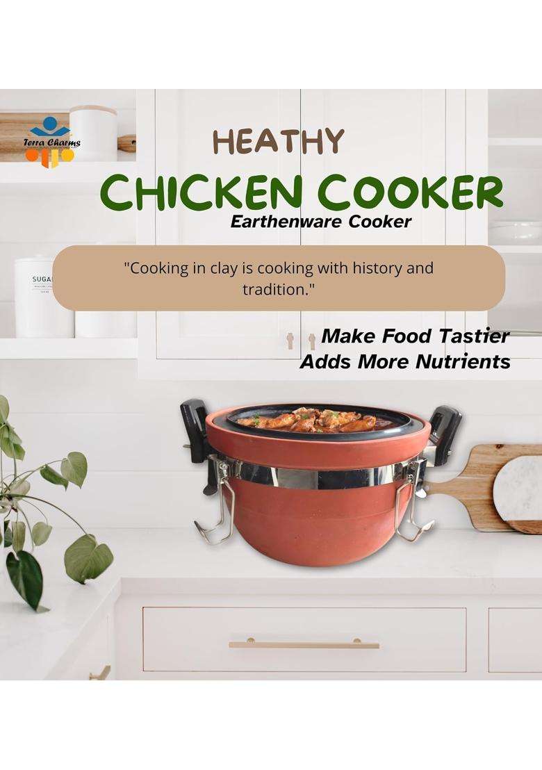 Terra Charms Clay Chicken Cooker Earthenware Kitchenware | 3 L | 3.2 Qt - Indya