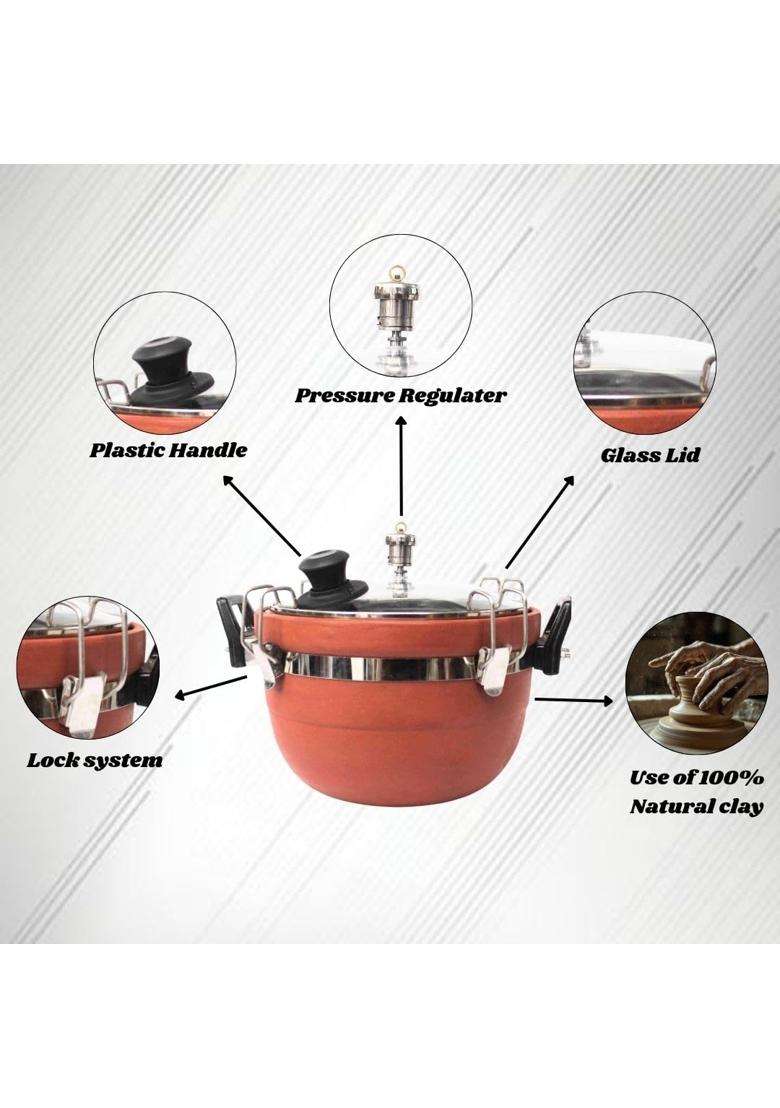 Terra Charms Nature Clay Cooker with Glass Lid | 3 L | 3.2 Qt - Indya