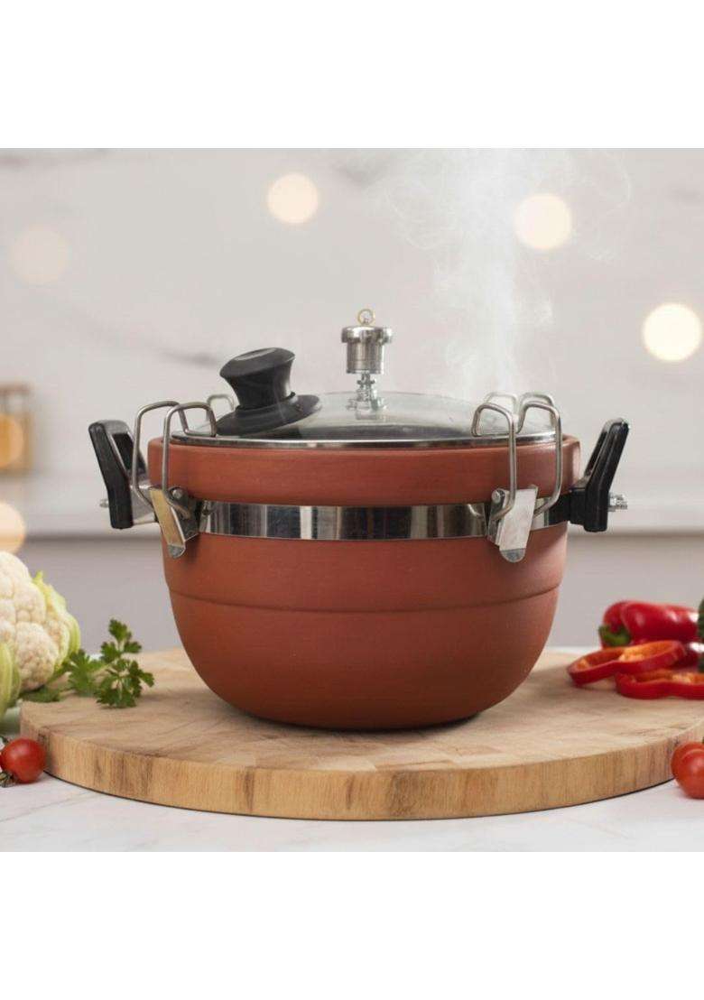 Terra Charms Nature Clay Cooker with Glass Lid | 3 L | 3.2 Qt - Indya