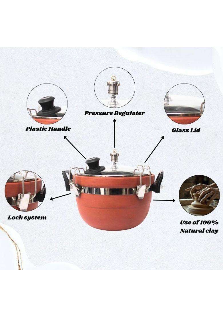 Terra Charms Rustic Clay Cooker with Glass Lid | 3 L | 3.2 Qt | Handcrafted - Indya