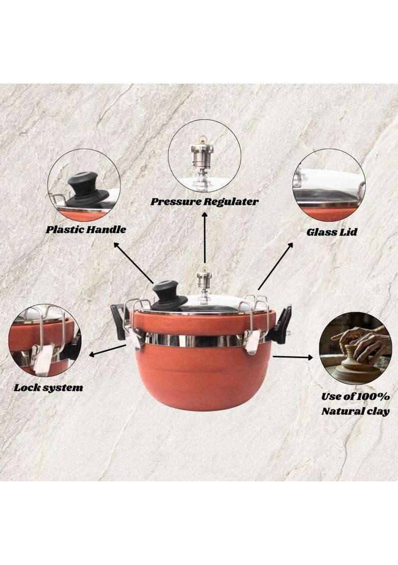 Terra Charms Artisan Clay Cooker with Glass Lid | 3 L | 3.2 Qt | Non-Toxic - Indya