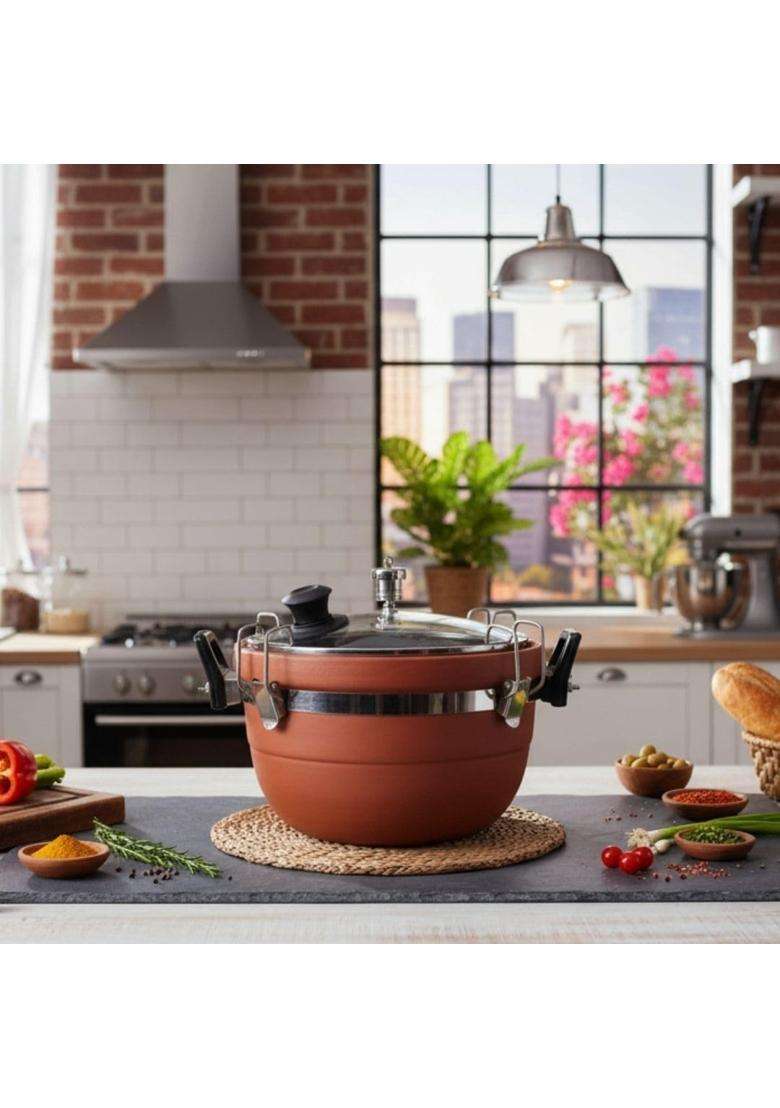 Terra Charms Artisan Clay Cooker with Glass Lid | 3 L | 3.2 Qt | Non-Toxic - Indya