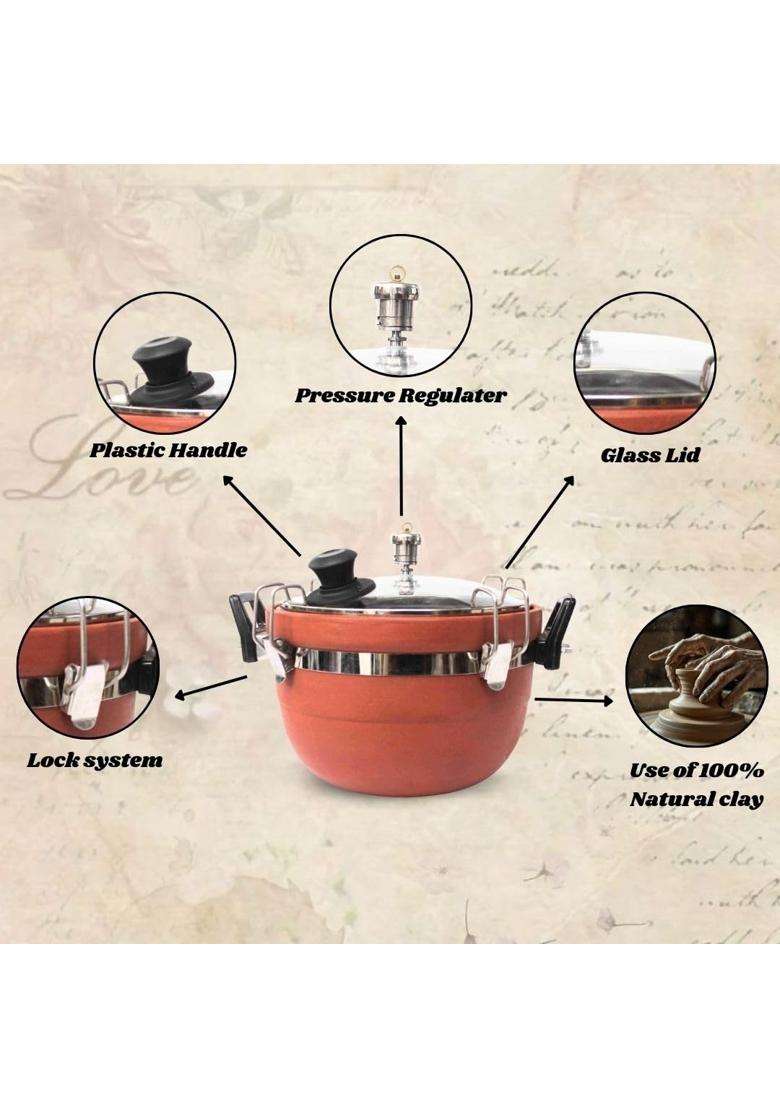 Terra Charms Clay Cooker Natural Mitti Slow Cooking Pot | 3 L | 3.2 Qt | Handcrafted - Indya