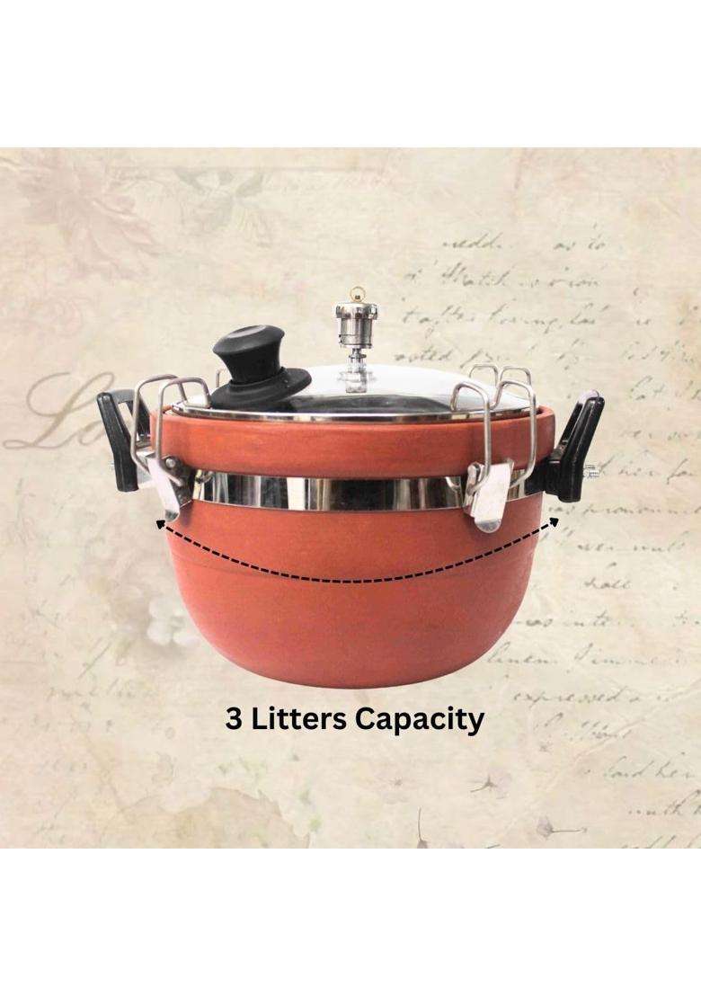Terra Charms Clay Cooker Natural Mitti Slow Cooking Pot | 3 L | 3.2 Qt | Handcrafted - Indya