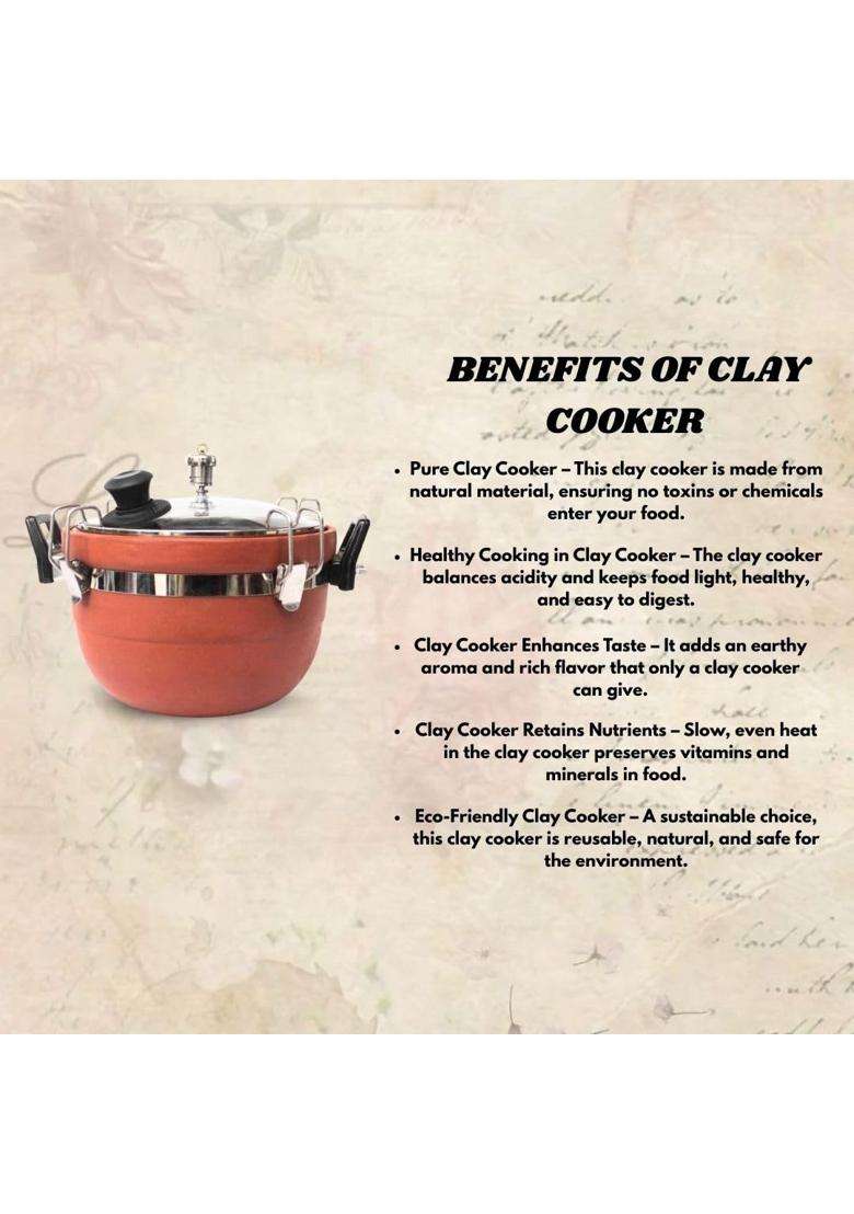 Terra Charms Clay Cooker Natural Mitti Slow Cooking Pot | 3 L | 3.2 Qt | Handcrafted - Indya