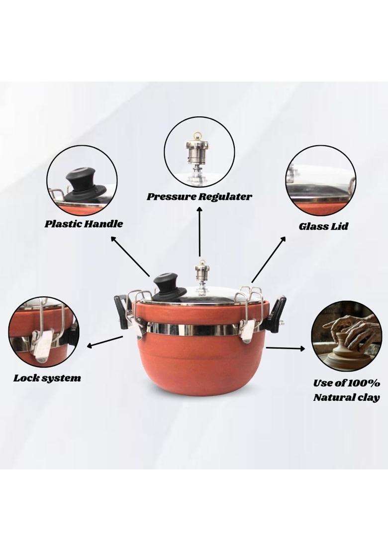 Terra Charms Clay Cooker Natural Mitti Pressure-Free Slow Cooker | 3 L | 3.2 Qt | Handcrafted - Indya