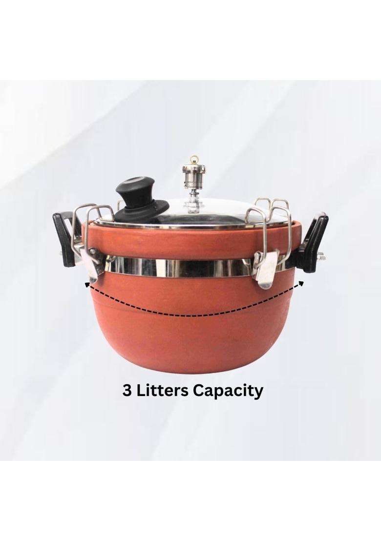 Terra Charms Clay Cooker Natural Mitti Pressure-Free Slow Cooker | 3 L | 3.2 Qt | Handcrafted - Indya
