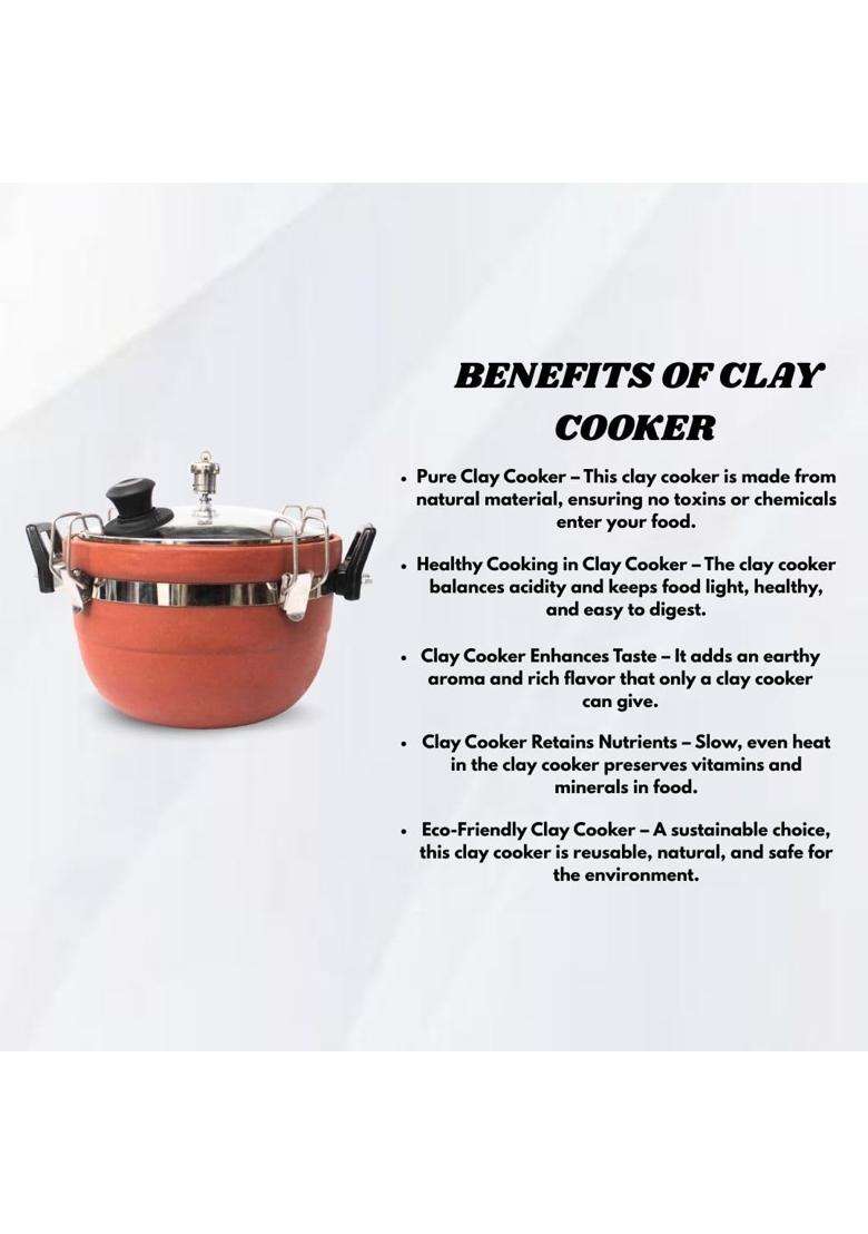 Terra Charms Clay Cooker Natural Mitti Pressure-Free Slow Cooker | 3 L | 3.2 Qt | Handcrafted - Indya