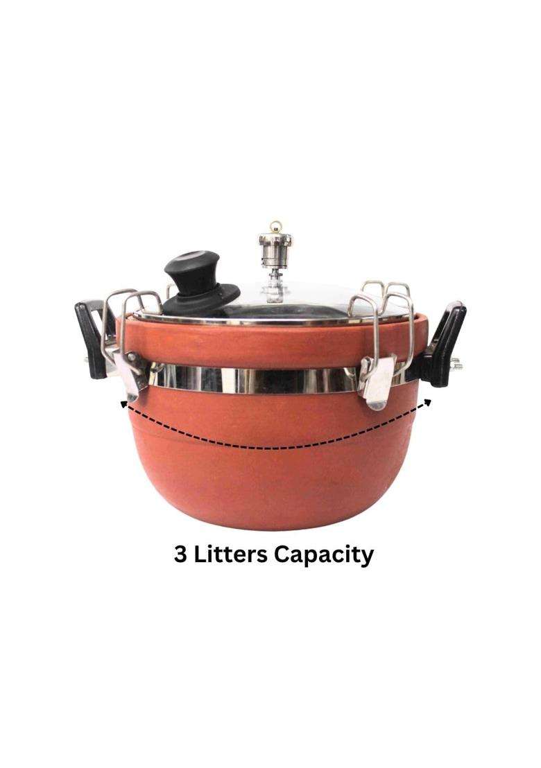 Terra Charms Title Terra Charms Heritage Clay Cooker with Glass Lid | 3 L | 3.2 Qt | Non-Toxic | Handcrafted - Indya