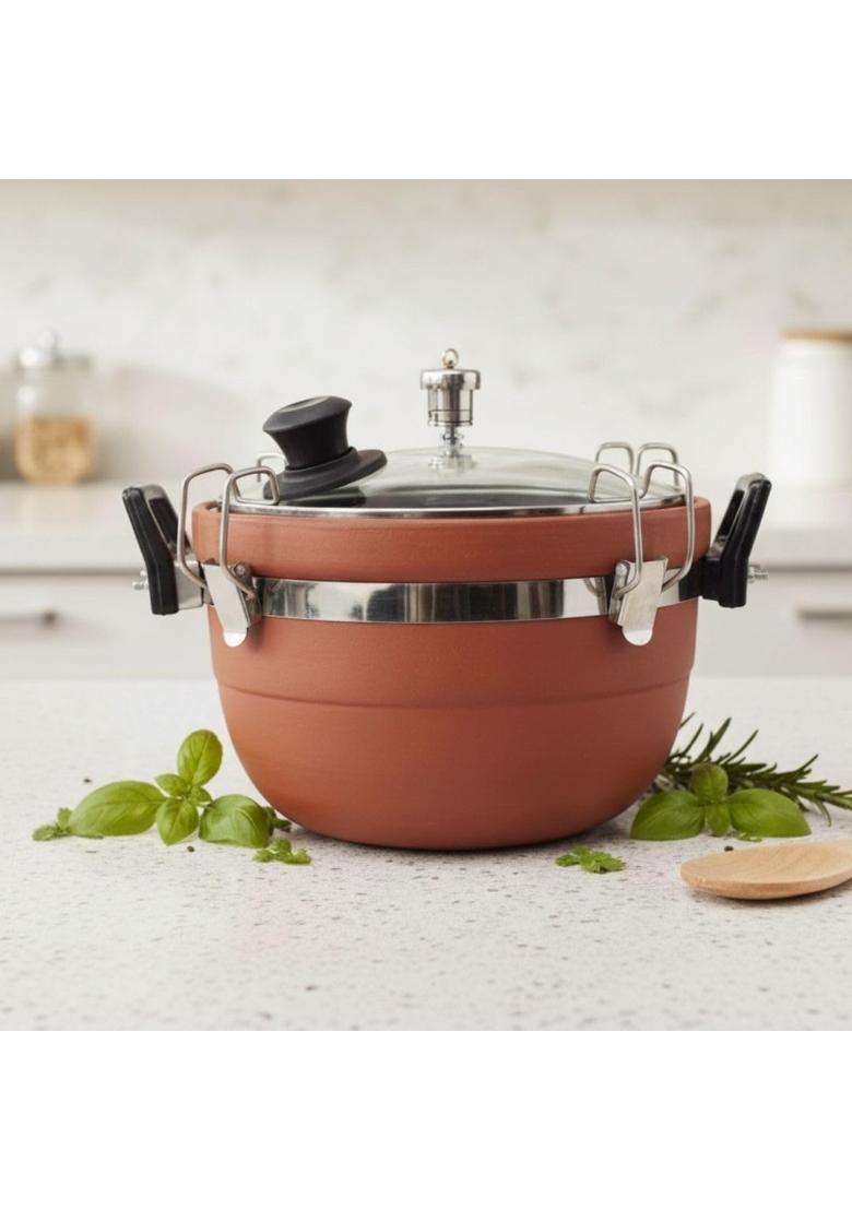 Terra Charms Title Terra Charms Heritage Clay Cooker with Glass Lid | 3 L | 3.2 Qt | Non-Toxic | Handcrafted - Indya