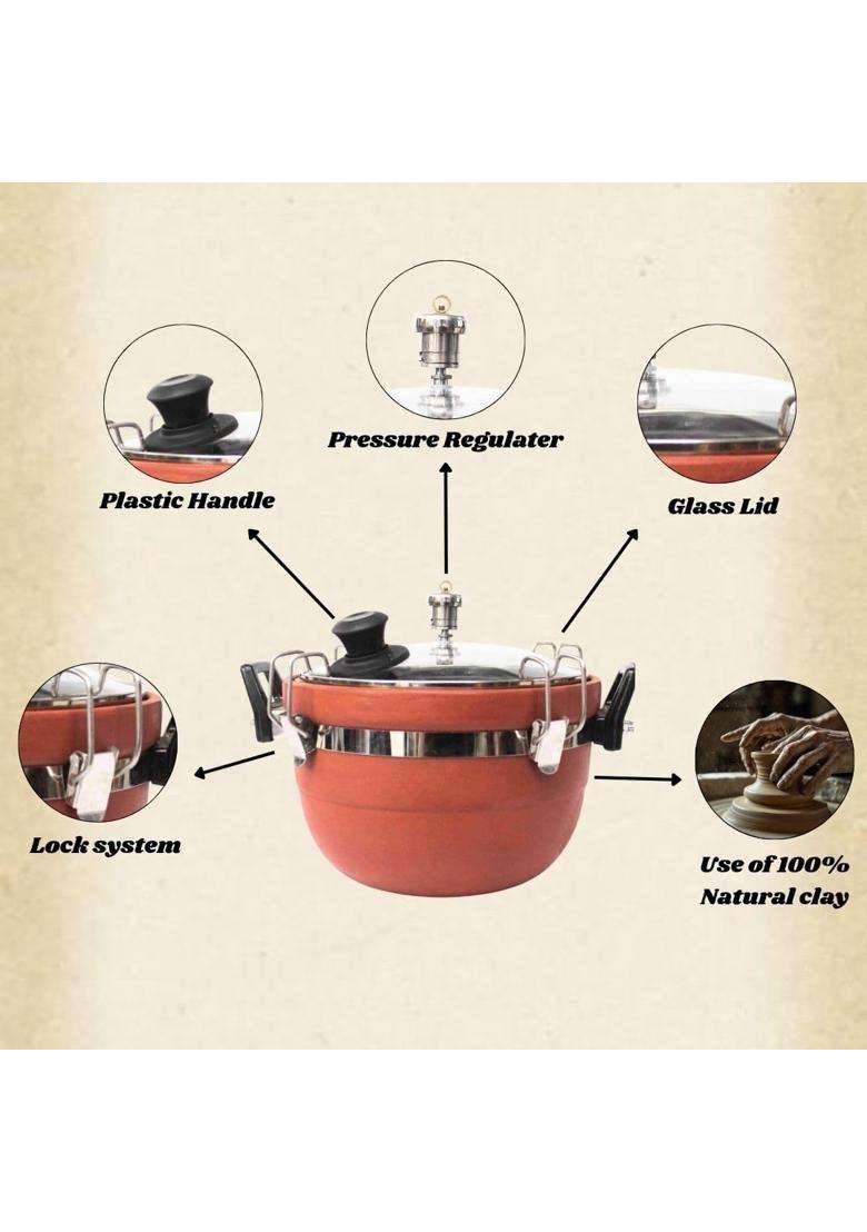 Terra Charms Title Terra Charms Heritage Clay Cooker with Glass Lid | 3 L | 3.2 Qt | Non-Toxic | Handcrafted - Indya