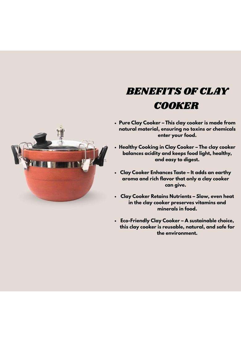 Terra Charms Title Terra Charms Premium Clay Cooker with Glass Lid | 3 L | 3.2 Qt | Handcrafted - Indya