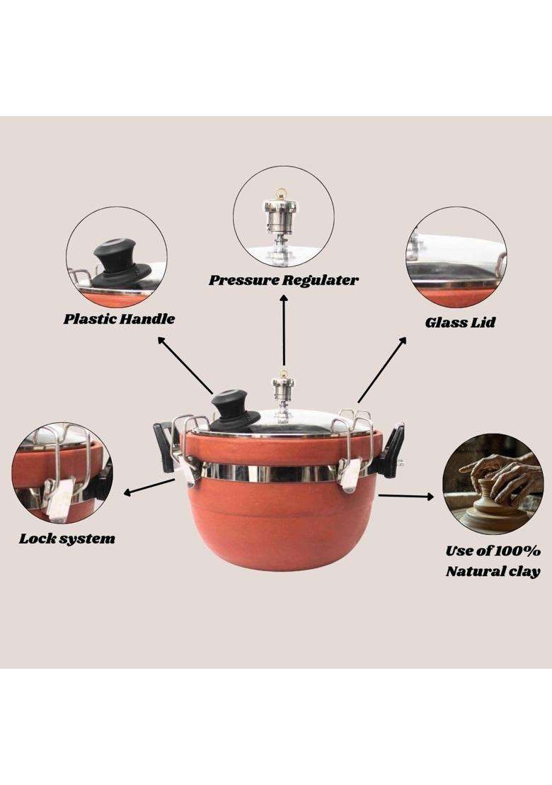 Terra Charms Title Terra Charms Premium Clay Cooker with Glass Lid | 3 L | 3.2 Qt | Handcrafted - Indya