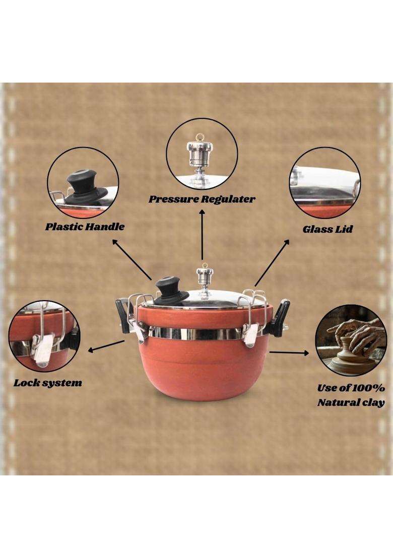 Terra Charms Clay Cooker Natural Mitti Pot for Gas Cooking | 3 L | 3.2 Qt | Handcrafted - Indya