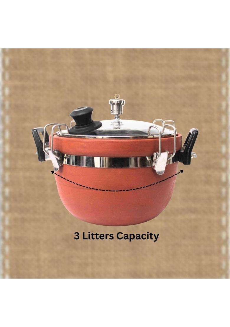 Terra Charms Clay Cooker Natural Mitti Pot for Gas Cooking | 3 L | 3.2 Qt | Handcrafted - Indya