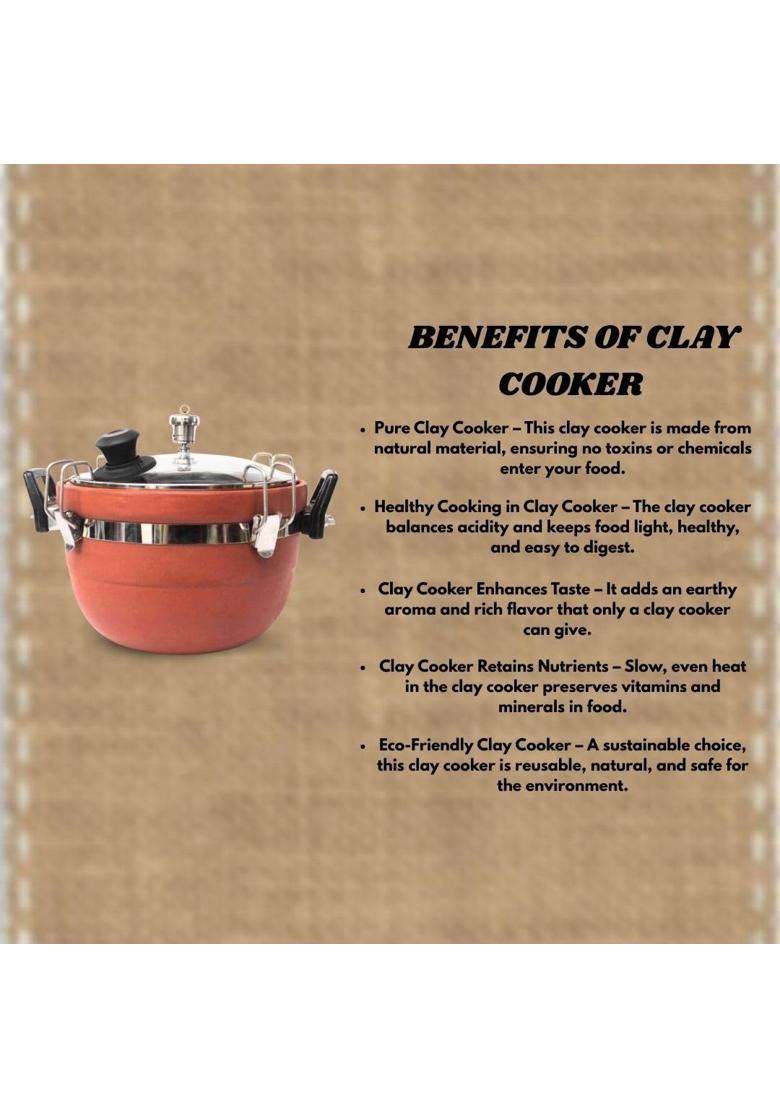 Terra Charms Clay Cooker Natural Mitti Pot for Gas Cooking | 3 L | 3.2 Qt | Handcrafted - Indya