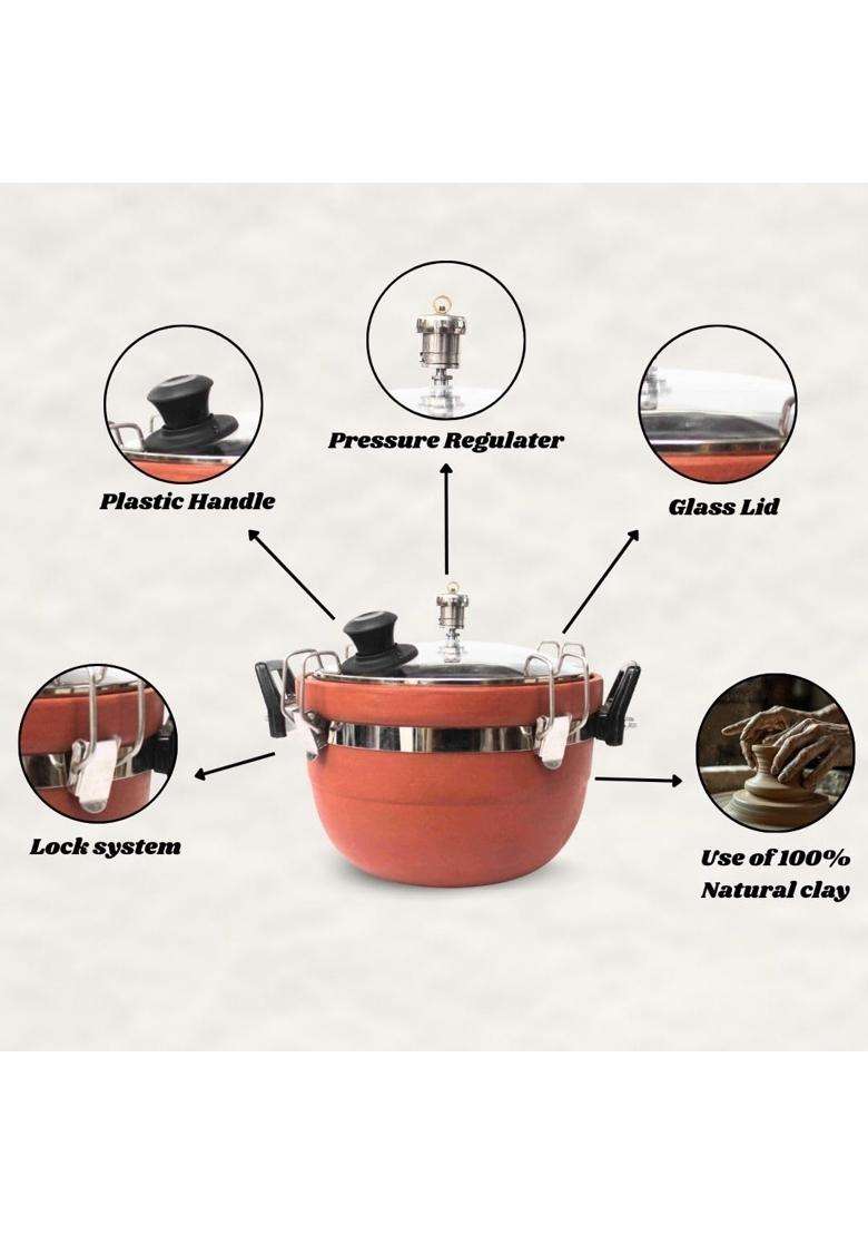 Terra Charms Clay Cooker Natural Mitti Earthenware | 3 L | 3.2 Qt - Indya