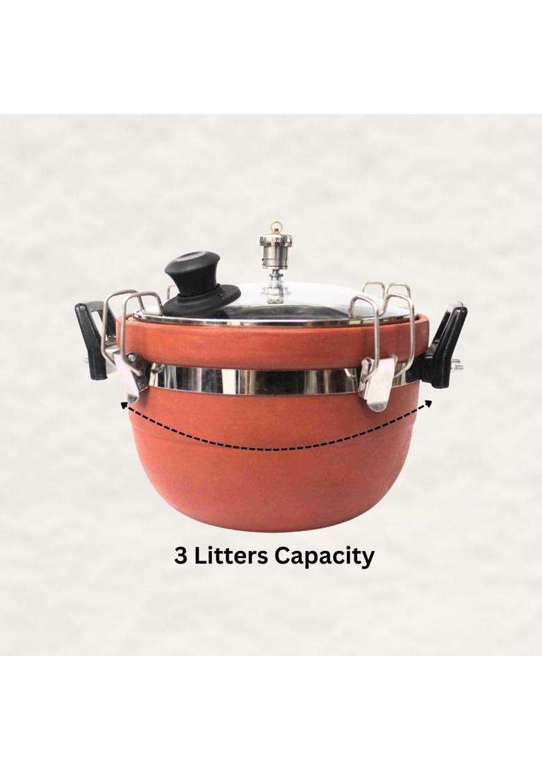 Terra Charms Clay Cooker Natural Mitti Earthenware | 3 L | 3.2 Qt - Indya