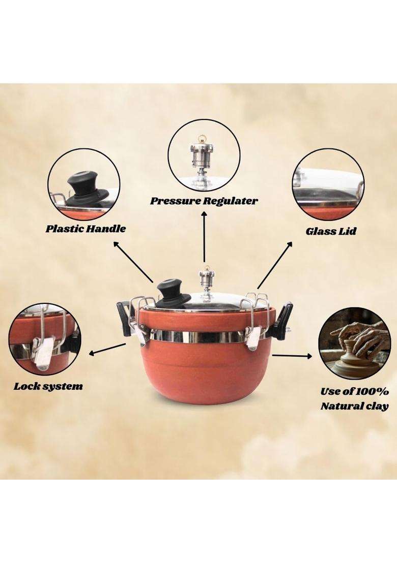 Terra Charms Clay Cooker Natural Mitti Handi | 3 L | 3.2 Qt | Handcrafted - Indya