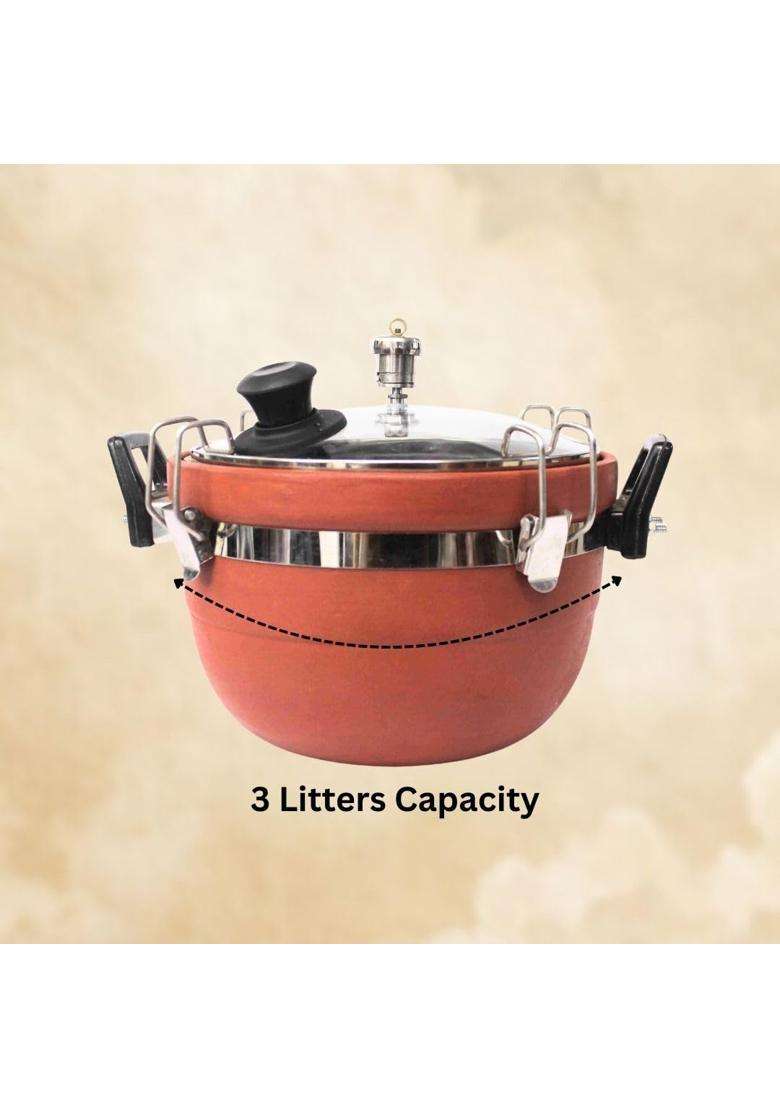 Terra Charms Clay Cooker Natural Mitti Handi | 3 L | 3.2 Qt | Handcrafted - Indya