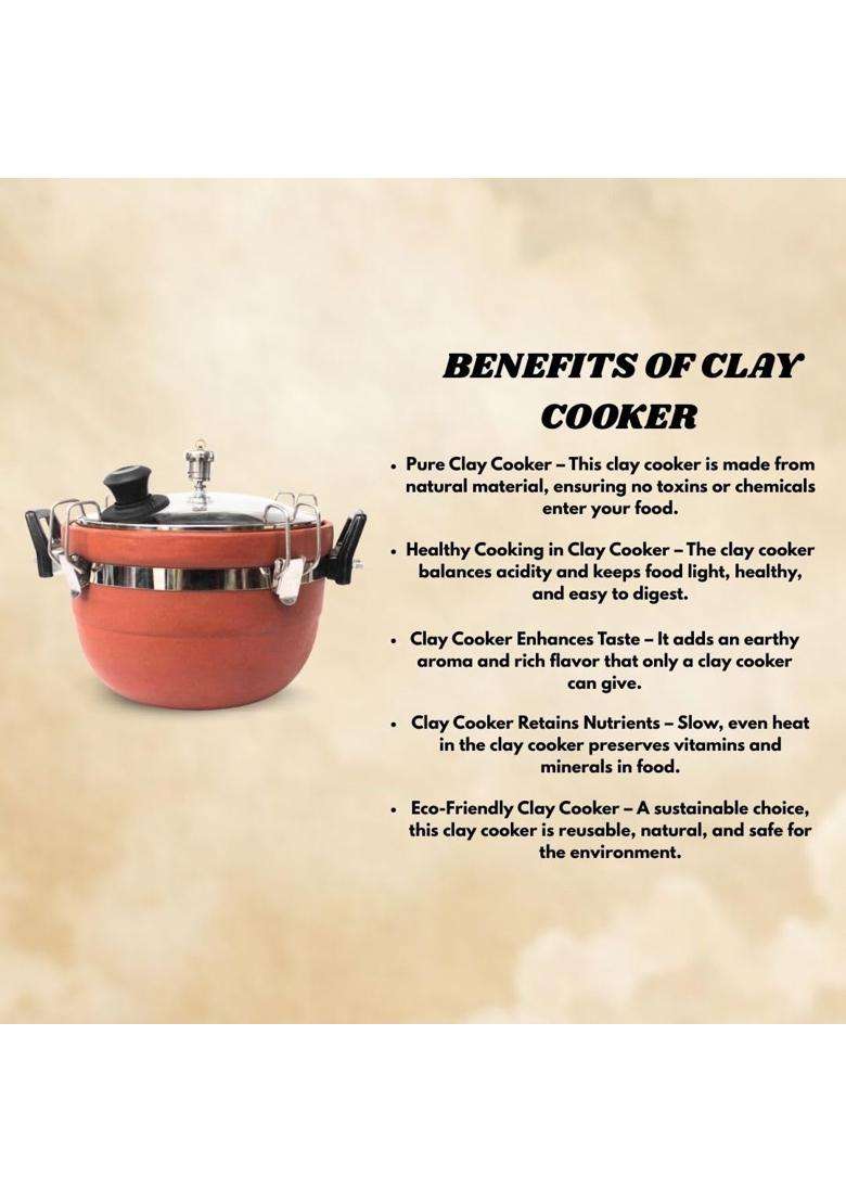 Terra Charms Clay Cooker Natural Mitti Handi | 3 L | 3.2 Qt | Handcrafted - Indya