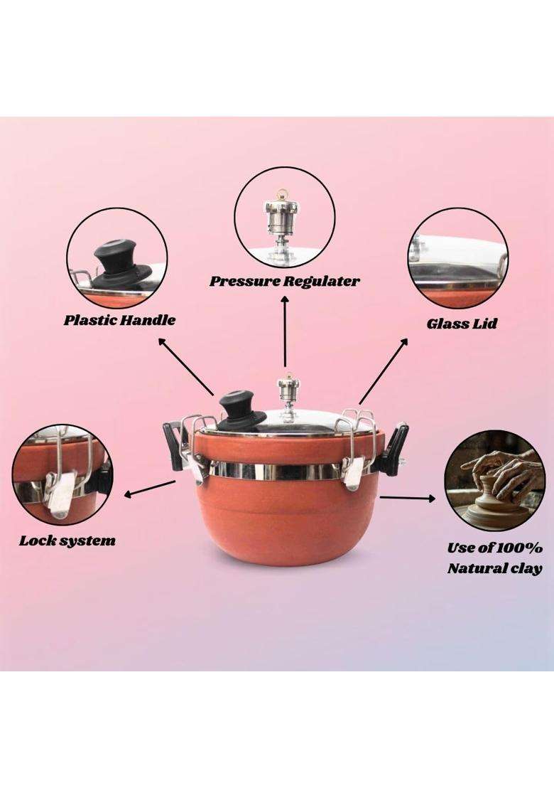 Terra Charms Clay Cooker Handmade Mitti Cooker for Curry | 3 L | 3.2 Qt - Indya
