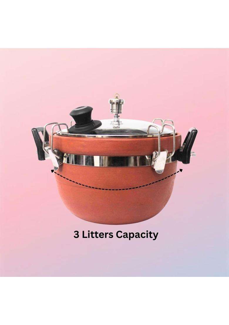 Terra Charms Clay Cooker Handmade Mitti Cooker for Curry | 3 L | 3.2 Qt - Indya