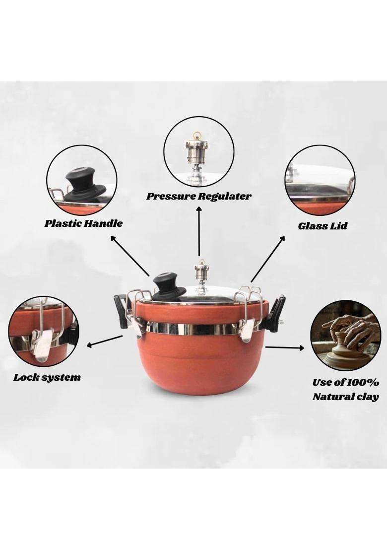 Terra Charms Clay Cooker Mitti Handi Cooking Pot | 3 L | 3.2 Qt - Indya