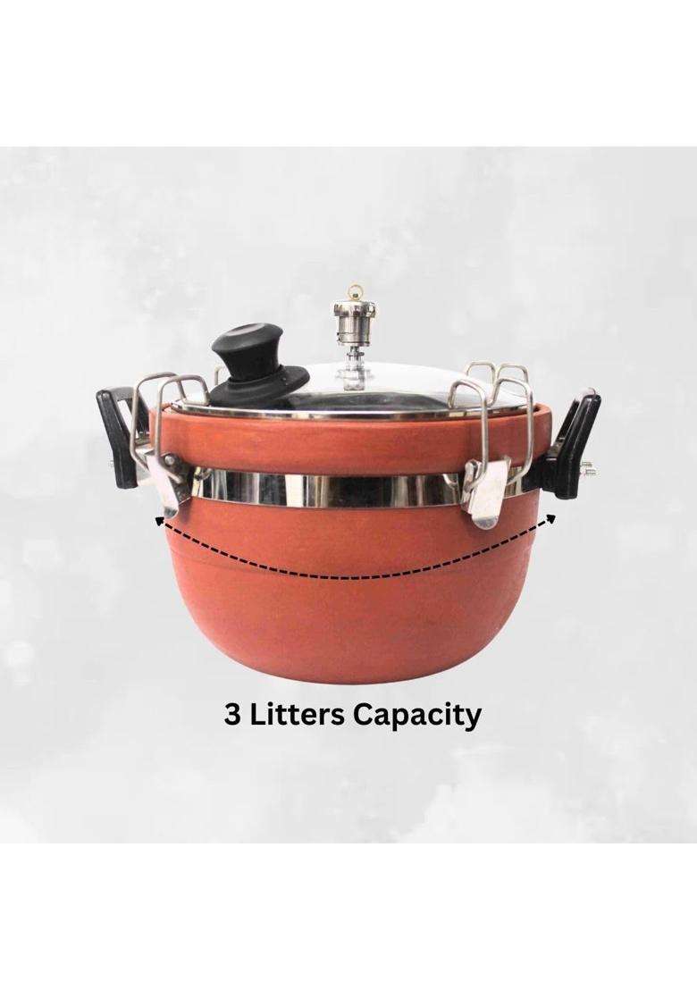 Terra Charms Clay Cooker Mitti Handi Cooking Pot | 3 L | 3.2 Qt - Indya
