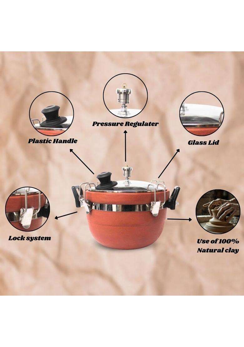 Terra Charms Clay Cooker Natural Mitti Cooking Pot | 3 L | 3.2 Qt | Handcrafted - Indya