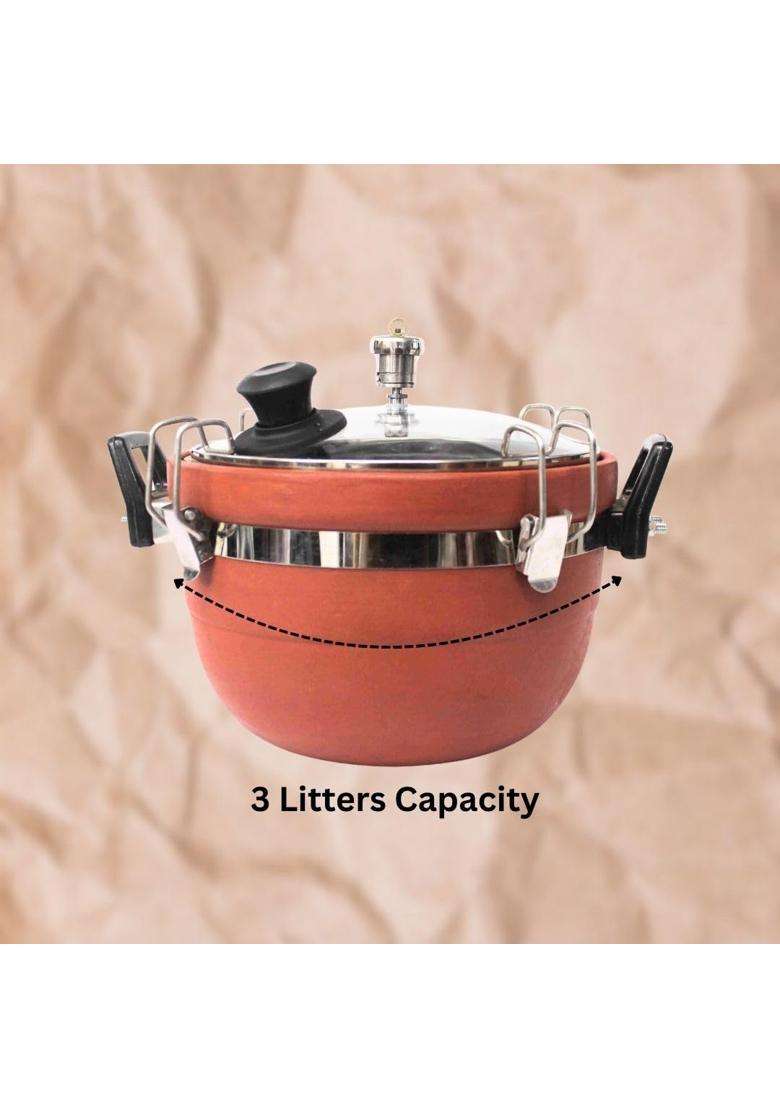 Terra Charms Clay Cooker Natural Mitti Cooking Pot | 3 L | 3.2 Qt | Handcrafted - Indya