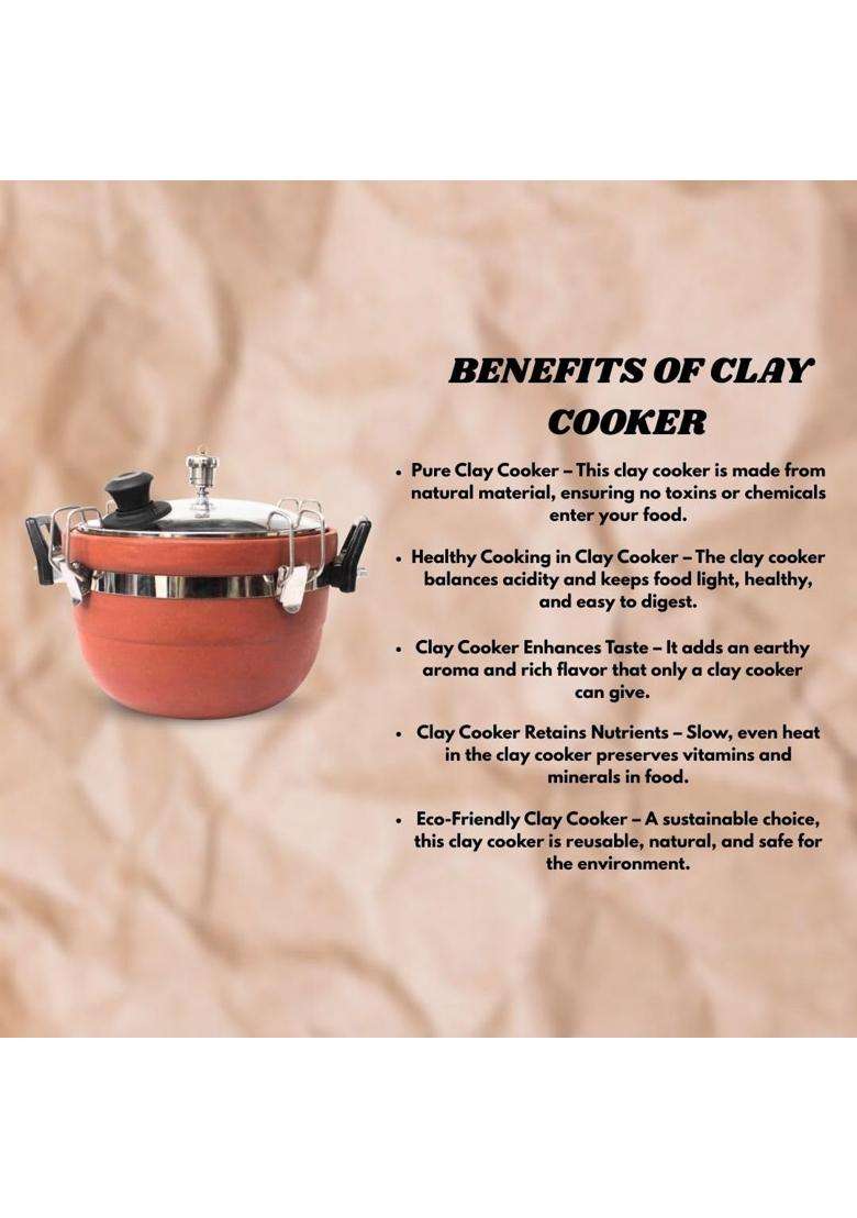 Terra Charms Clay Cooker Natural Mitti Cooking Pot | 3 L | 3.2 Qt | Handcrafted - Indya