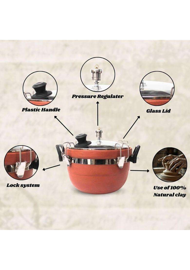 Terra Charms Clay Cooker Natural Mitti Handi | 3 L | 3.2 Qt - Indya